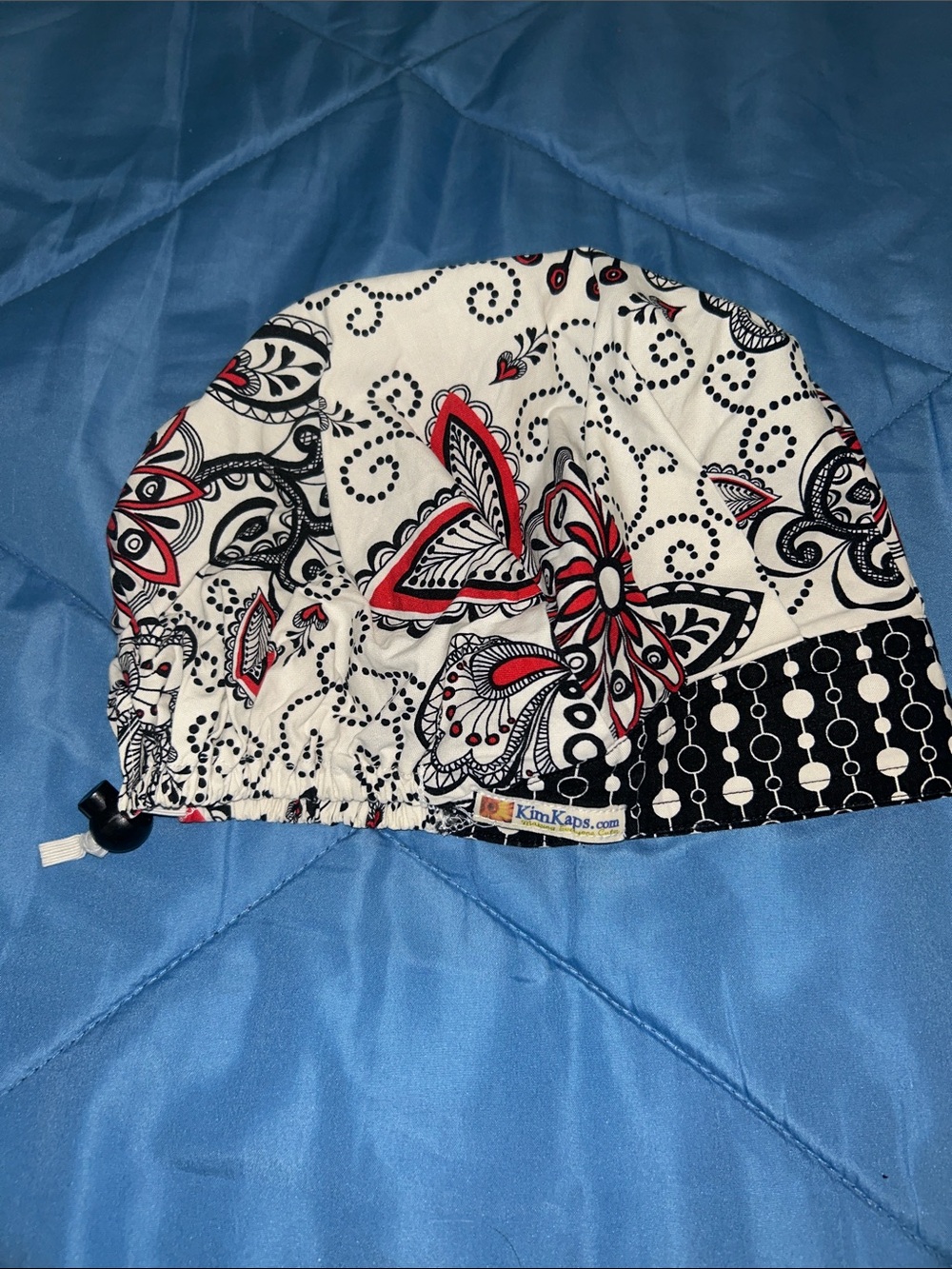 KimKaps Black White Red Floral Bouffant Style Surgical Scrub Cap